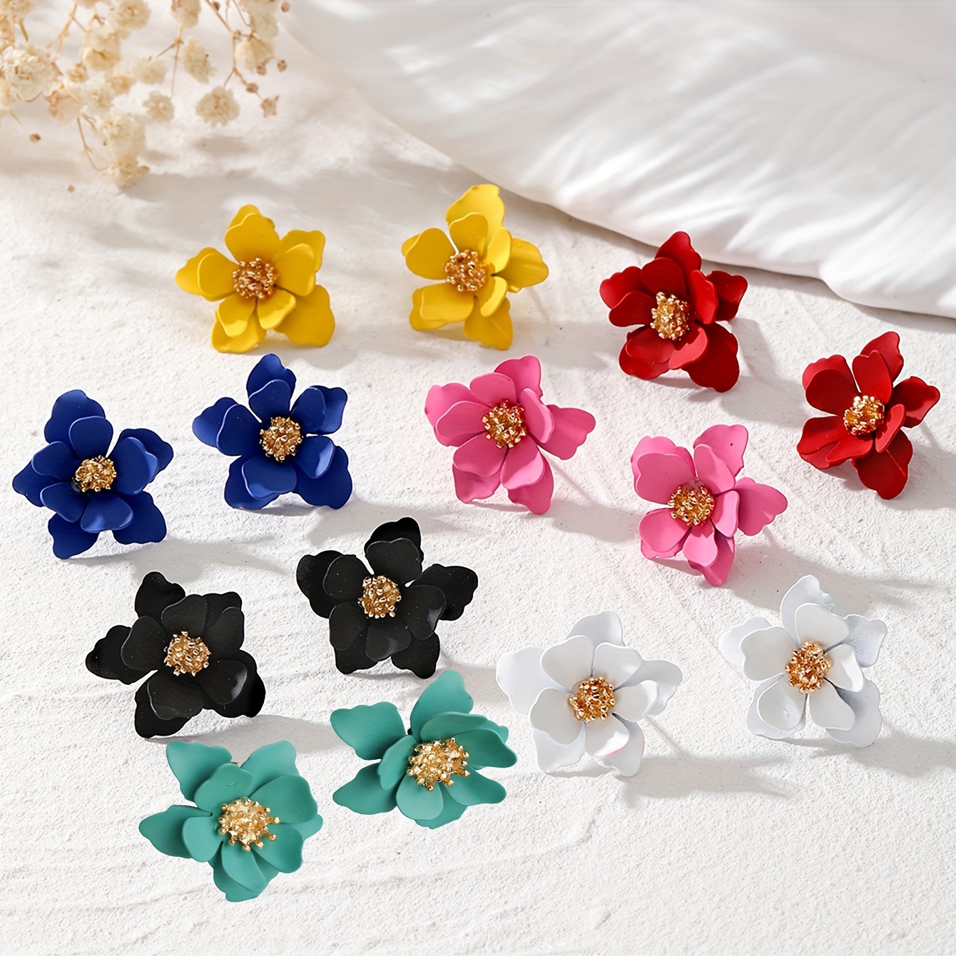 Matte Painted Flower Earrings Sweet Natural Style Ethnic Studs